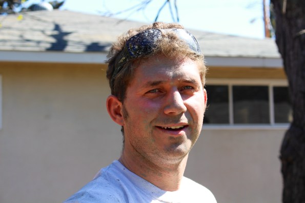 Justin's face after the paint spraying experience